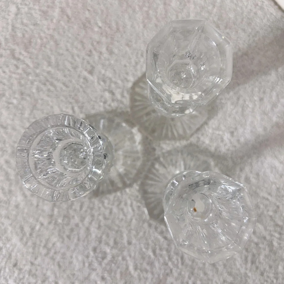 Vintage Clear Lead  Crystal whirling Star Pinwheel Candlestick Holders X3 - Picture 6 of 12